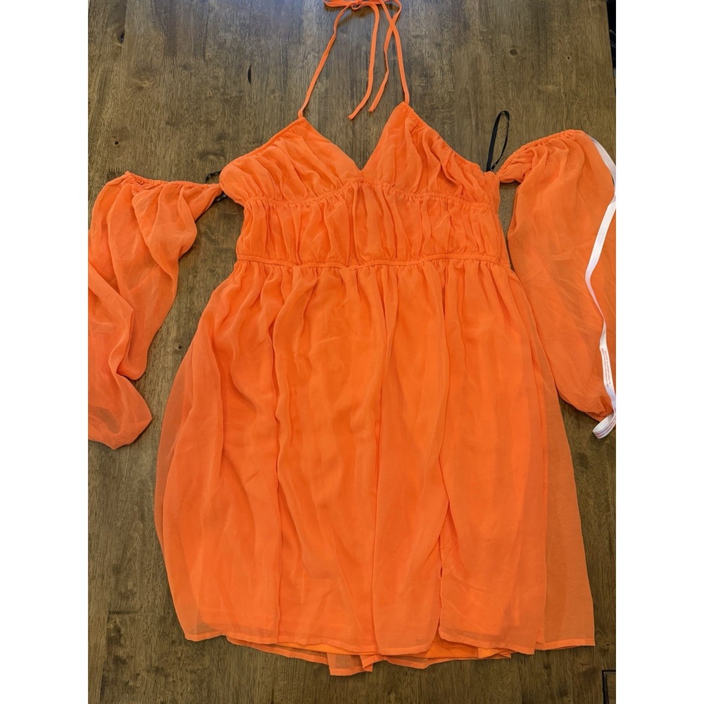 Missguided Orange Chiffon Halter Cold Shoulder Sheer Fit & Flare Short US 14